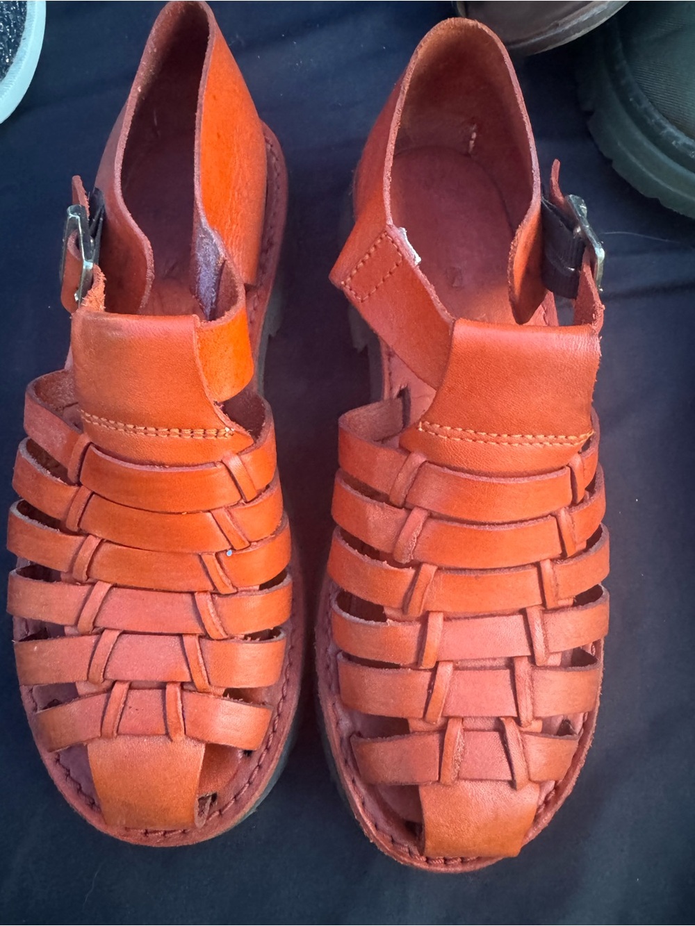 Women's Woven Leather Fisherman Sandals - Orange